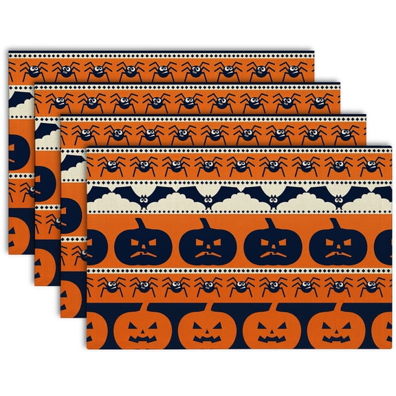 Halloween Spider Pumpkin Placemats Set of 4 Fabric Dining Table Place Mats Spooky Kitchen Table Decor for Holiday Party