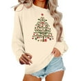 thumbnail image 3 of Aboser Christmas Graphic Sweatshirt Women Gift Tree Print Shirts Cozy Fleece Long Sleeve Sweatshirts Soft Holiday Pullover Winter Tops Khaki S, 3 of 7