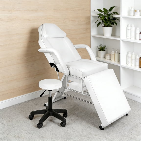 Massage Salon Tattoo Bed with Rolling Stool, Adjustable Facial Bed, Lash Massage Table 3 Fold Height Adjustable for Salon Lash Tattoo Grooming