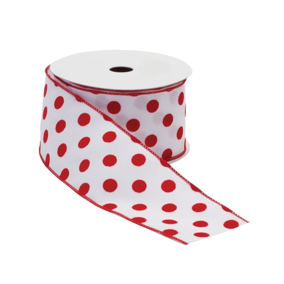 Melrose Polka Dot Wired Christmas Craft Ribbon - 2.5" x 10 Yards - White and Red - Set of 2