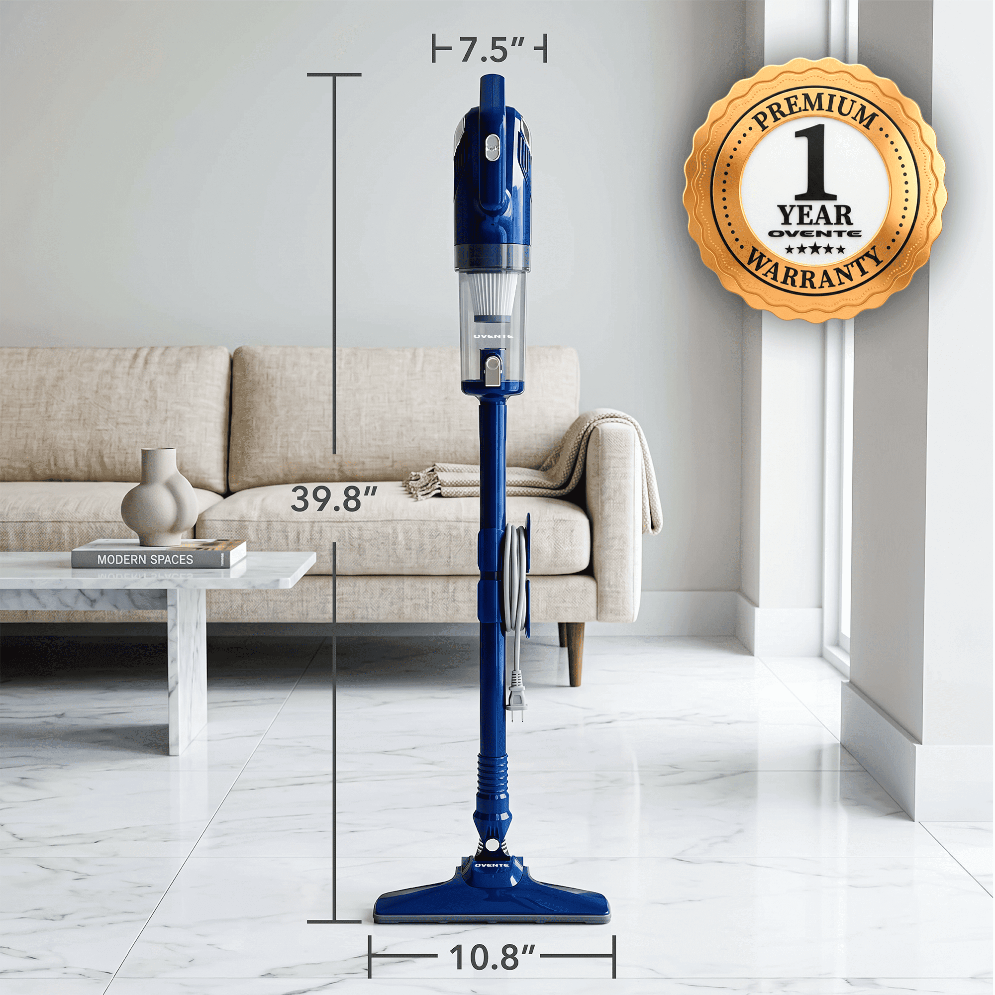 OVENTE 2-in-1 Corded Stick Bagless Vacuum Cleaner, 450W, Blue STV345BLS | With 14Kpa Powerful Suction, Lightweight and Washable Filter for Home, Car, Pet Hair, Carpet and Hard Floor