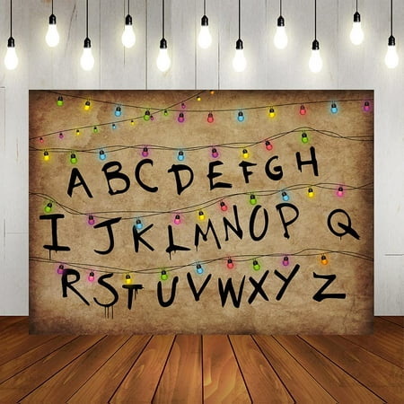 Image of Stranger Backdrops for Photography - Rustic Alphabet Lights Background for Kids Birthday Party Decor