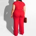 thumbnail image 4 of Conjunto de tops de ocio y pantalones largos de talla grande para mujer de manga corta sólida con cuello en O Wmkox8yi  bvn1658, 4 of 8