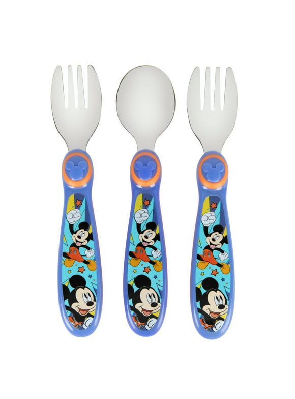 The First Years Disney Mickey Mouse Toddler Forks and Spoon Set 3 Dishwasher Safe Utensils