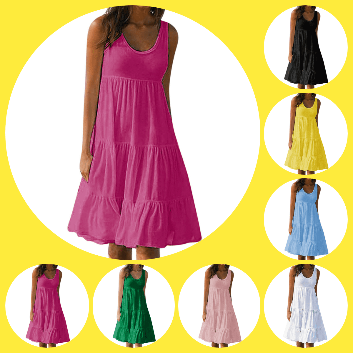 Fatuov Summer Dresses for Women Clearance Under 10 Scoop Neck Pleated