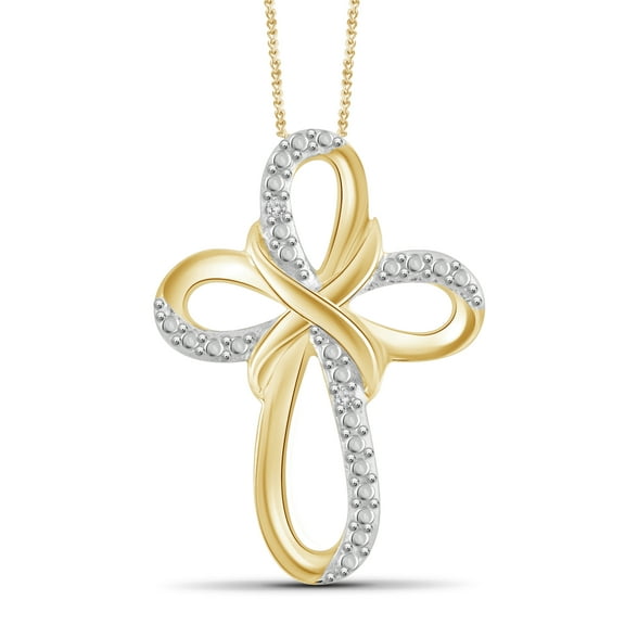 JewelersClub 14K Gold Plated Accent Diamond Cross Pendant Necklace for Women White Diamonds   18” Rope Chain Included JewelersClub 14K Gold Plated