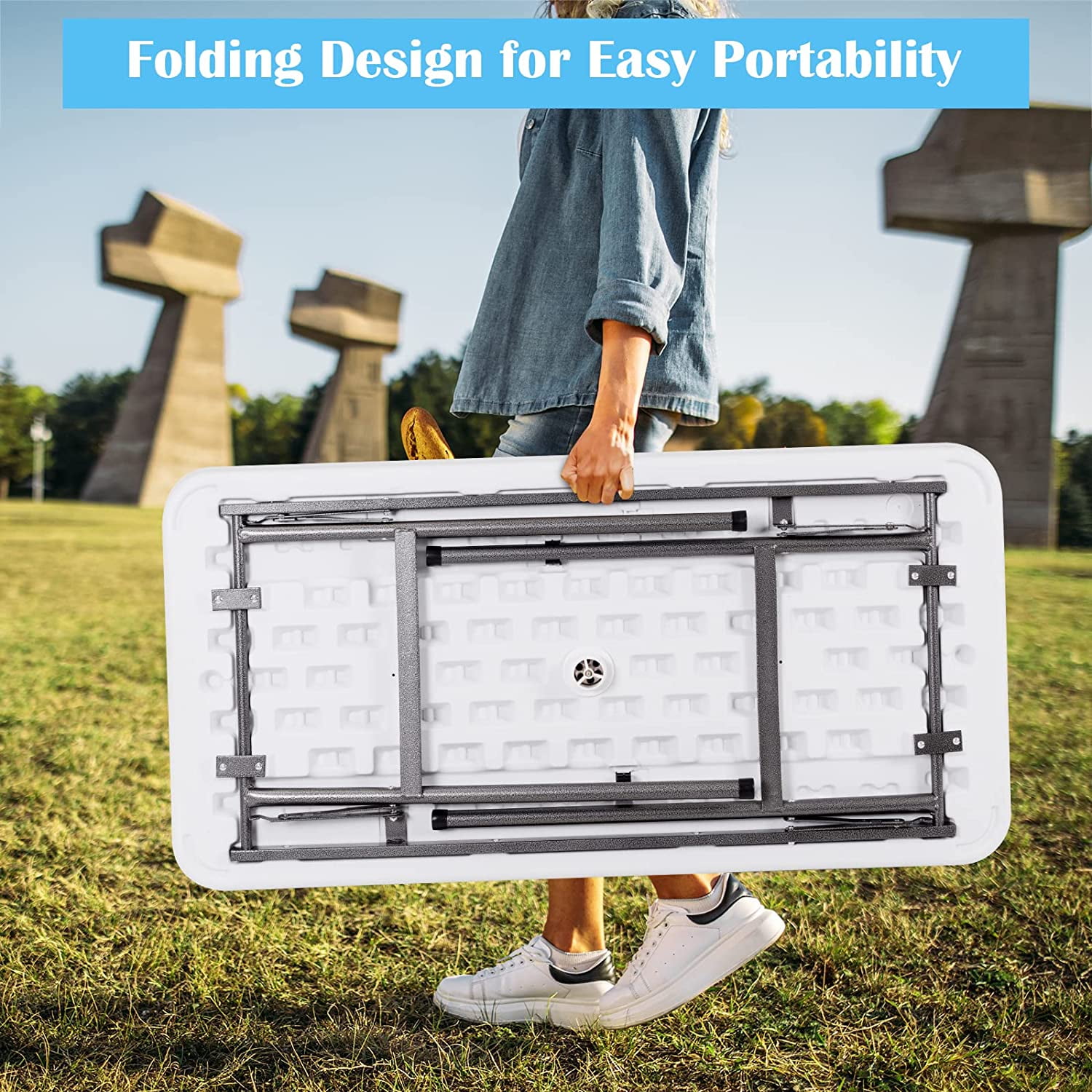 AINUO Folding Ice Cooler Table with Matching Skirt and Drain Hose, Portable Foldable Beverage Buffet Server Chill Table for Party, Picnic, BBQ and Camping