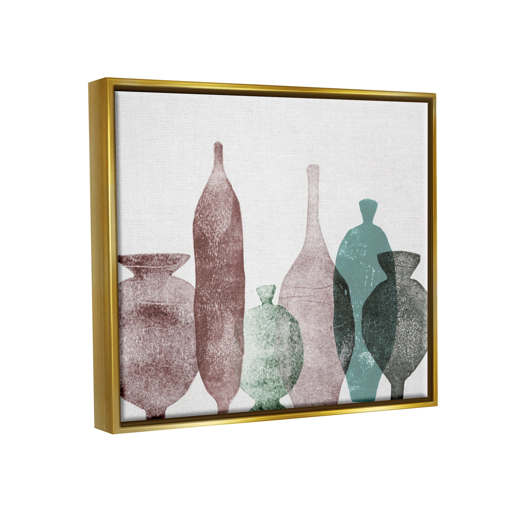Stupell Industries Neutral Brown & Green Vases Abstract Painting Gold Floater Framed Art Print Wall Art