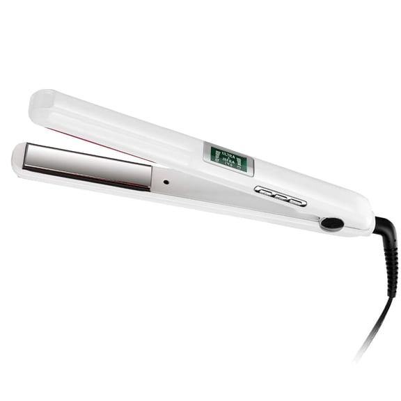 Ultrasonic Infrared Hair Straightener with LCD Display, Ceramic Flat Iron - Professional Hair Styling Tool with Cool Feature, White