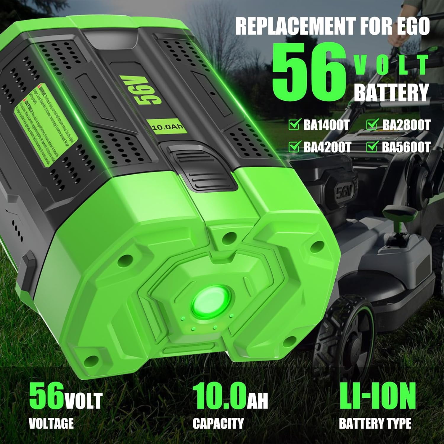 2Packs 10000mAh Replacement for EGO 56V Battery Compatible with EGO 56 Volt Lithium Battery Power+ Tools BA2800 BA4200 BA4200T CS1604 CS1804 CS1403 HT2400 LB6504 LB5804 LB6500 LB4800 PH1400