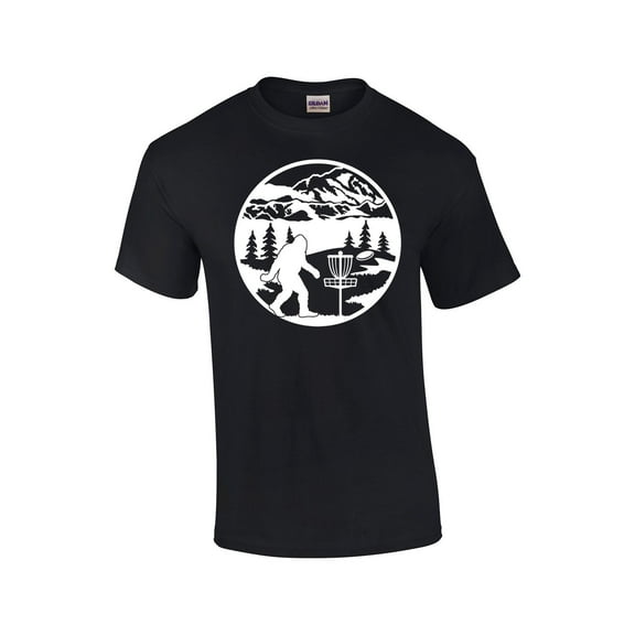 Bigfoot Playing Disk Golf Funny Mens Short Sleeve T-shirt Graphic Tee-Black-5xl