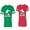 Men Green / Women Red, variant on I'm Hers He's Mine Unisex Couple Matching Cotton Jersey style T-Shirt Contrasting stripes on sleeves (Men Green / Women Black) (Men S / Women S)