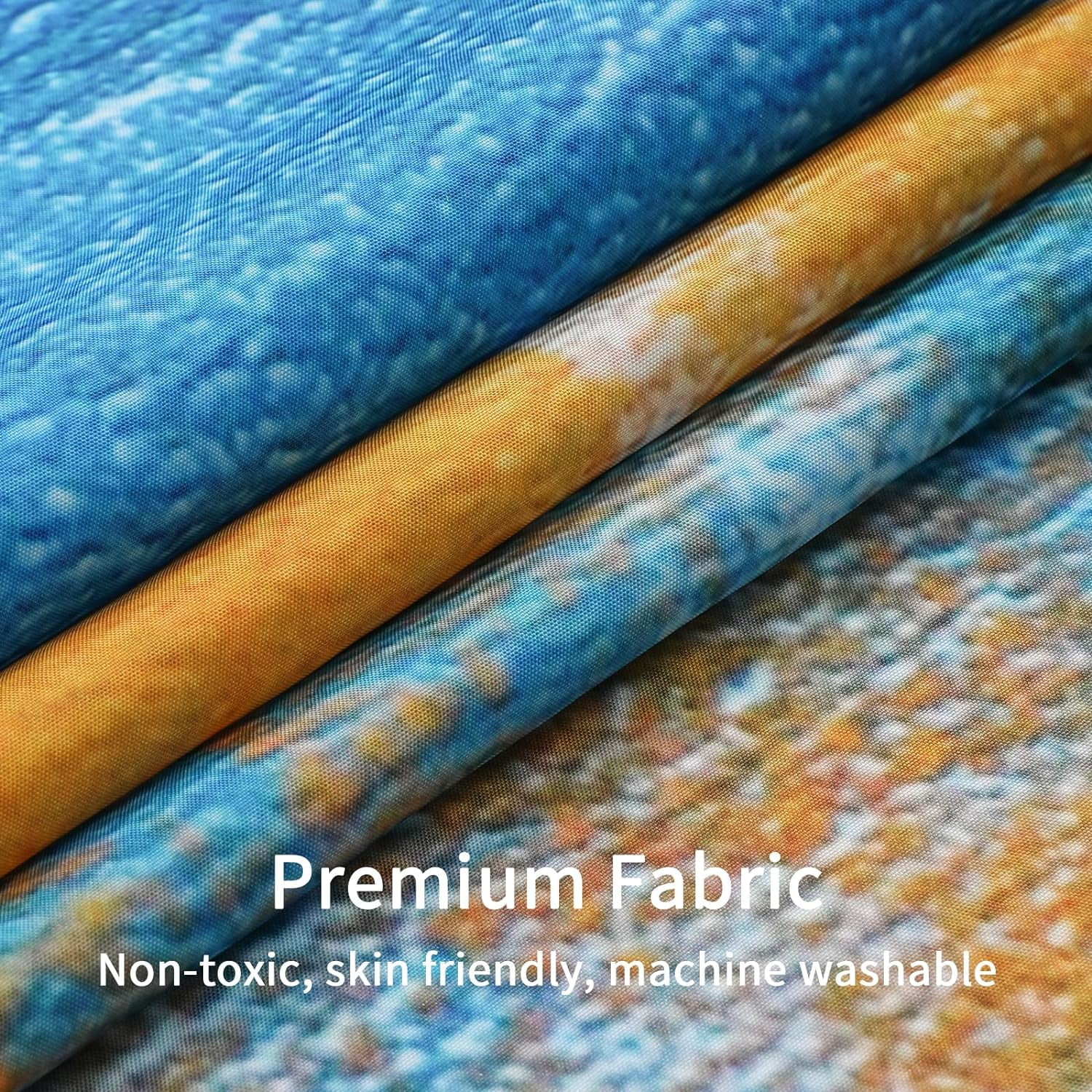 Extra Long Ombre Shower Curtain 72 x 84, Abstract Geometric Fabric Shower Curtain, XL Paint Brush Graffiti Design Shower Curtains for Modern Bathroom Decor, Blue and Orange