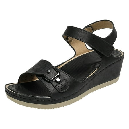 

PEASKJP Womens Sandals Wide Width Women’s One Band Ankle Strap Buckle Flat Sandals (Black 8)