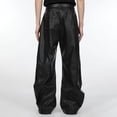 thumbnail image 5 of CONZONE Mens Baggy Pu Leather Pants Wide Leg Streetwear Pants for Men Trendy Elastic Waist Gothic Distressed Pant With Pockets, 5 of 8