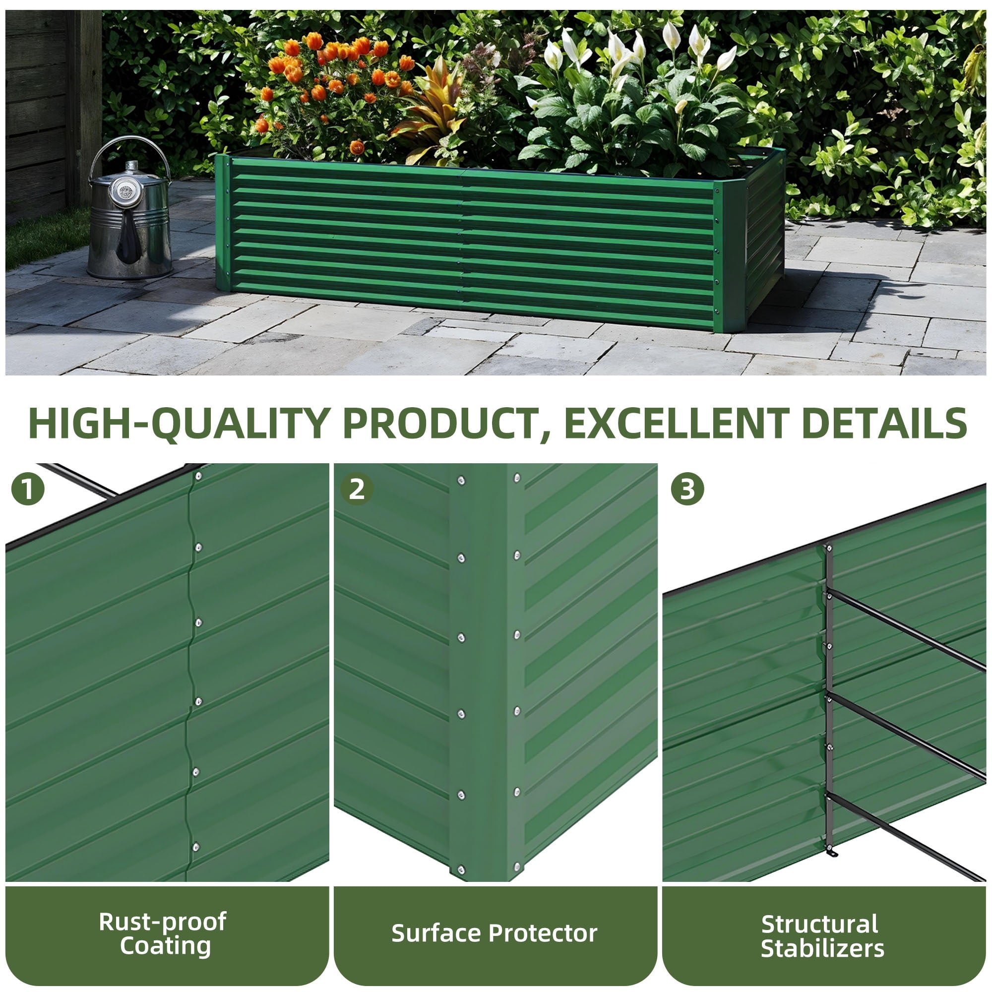 Uforic 2 Pack 8x4x2 ft Green Large Galvanized Raised Garden Bed Kit, Metal Planter Box with Gloves, Ground Nails & Support Rod, Outdoor Above-Ground Planter for Plants, Vegetables, and Flowers