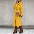 thumbnail image 2 of Women's Faux Wool Coat Blouse Thin Coats Trench Long Jacket Ladies Slim Long Belt Yellow L, 2 of 7