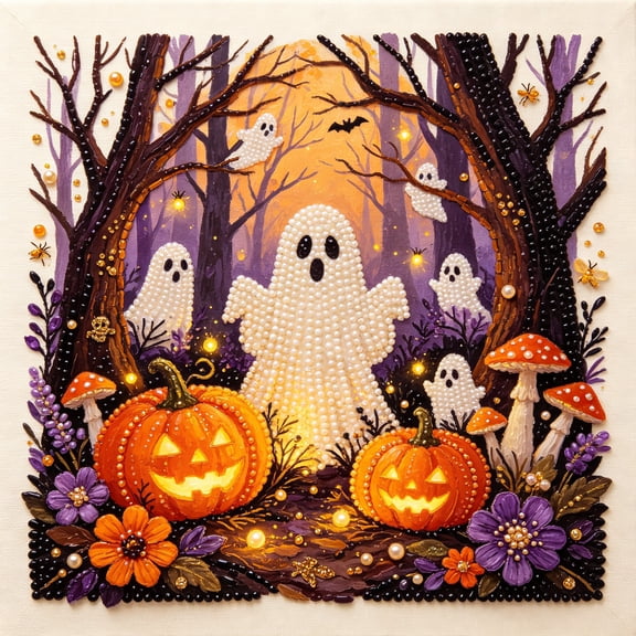 Halloween Ghost Pearl Diamond Art DIY Kit, pearl art diy kit Spooky Handmade Craft Project, Pearl Painting for Adults Creative Holiday Decoration Materials