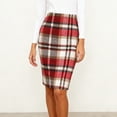 thumbnail image 4 of WULMLEO Womens Plaid Pencil Skirt Fall Winter High Waisted Slit Bodycon Knee Length Midi Skirt Red M, 4 of 4