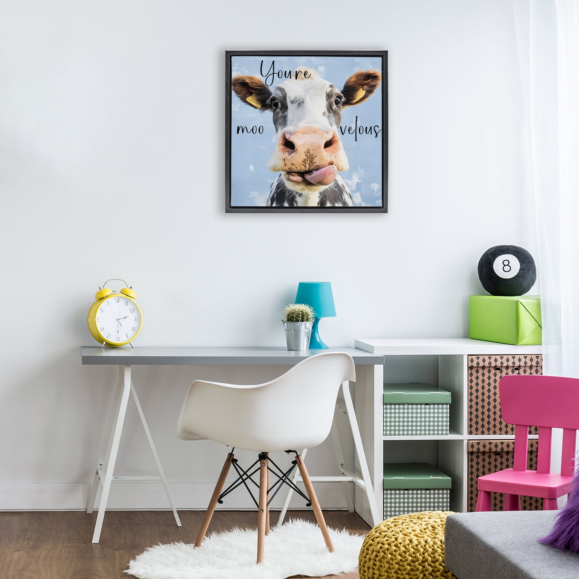 Stupell Industries You're Moo-velous Cow Black Framed Floater Canvas Wall Art, design by Kim Curinga
