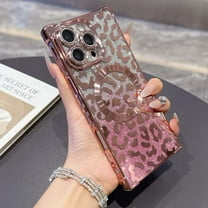 Magnetic for iPhone 16 Pro Max Phone Case,Luxury Leopard Cheetah Pattern Design,Compatible with Mag-Safe,Built-in Lens Film,Glitter Shockproof Anti-fall Electroplated Phone Case,Pink
