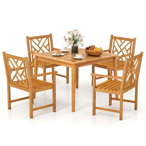 Gymax 5-Pieces Patio Dining Table Set w/4 Chairs Slatted Tabletop 1.96'' Umbrella Hole