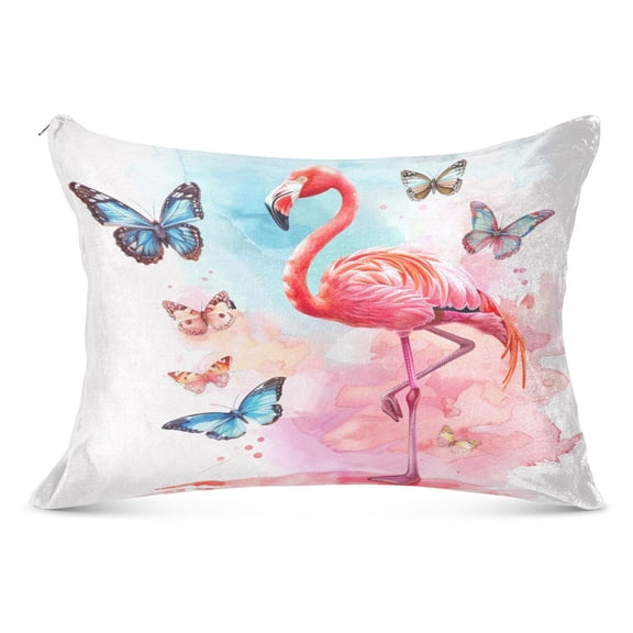 Flamingo and Butterflies Plush Pillow Cases Standard Size Ultra Soft Warm Pillowcases with Zipper 20"x26"