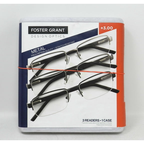 Design Optics Foster Grant Lyden Semi-Rimless Rectangular  3.00 Reading Glasses