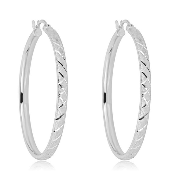 AVORA 925 Sterling Silver Diamond-Cut 40mm Hoop Earrings