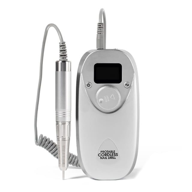 Professional 30000RPM Rechargeable Nail Drill Machine Kit with LCD Display - 2200mAh Battery, Adjustable Speed & Rotation, Ergonomic Handpiece, Ceramic Bits, Storage Base, Charger & Manual - Silver