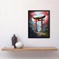 thumbnail image 2 of Torii Gate Leading to Shinto Shrine in Forest Painting Red Pink Green Blue Tranquil Sacred Grounds Landscape Art Print Framed Poster Wall Decor 12x16 inch, 2 of 3