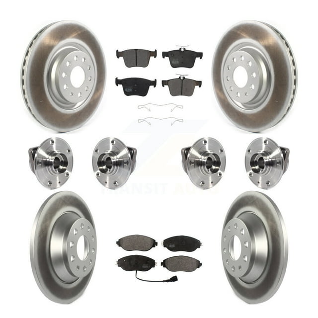 Transit Auto Front Rear Hub Bearings Assembly Coated Disc Brake Rotors and Semi-Metallic Pads Kit (10Pc) for Car 2018-2022 Volkswagen Tiguan AWD - Left Right Side (Driver Passenger) KBB-116332