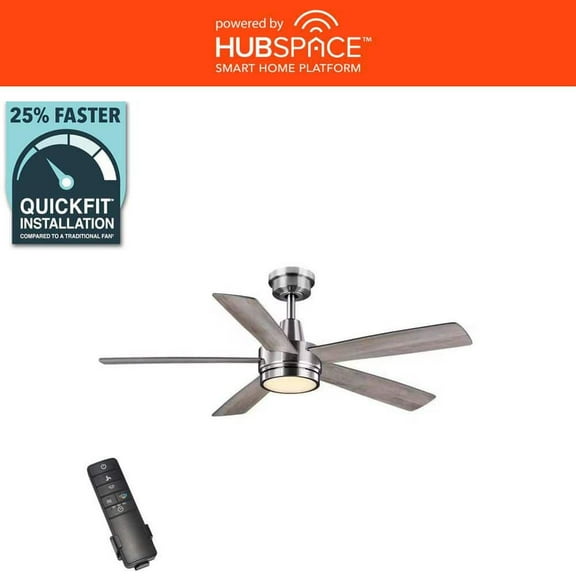 Fanelee 54 in. White Color Changing LED Brushed Nickel Smart Ceiling Fan with Light Kit and Remote Powered by Hubspace