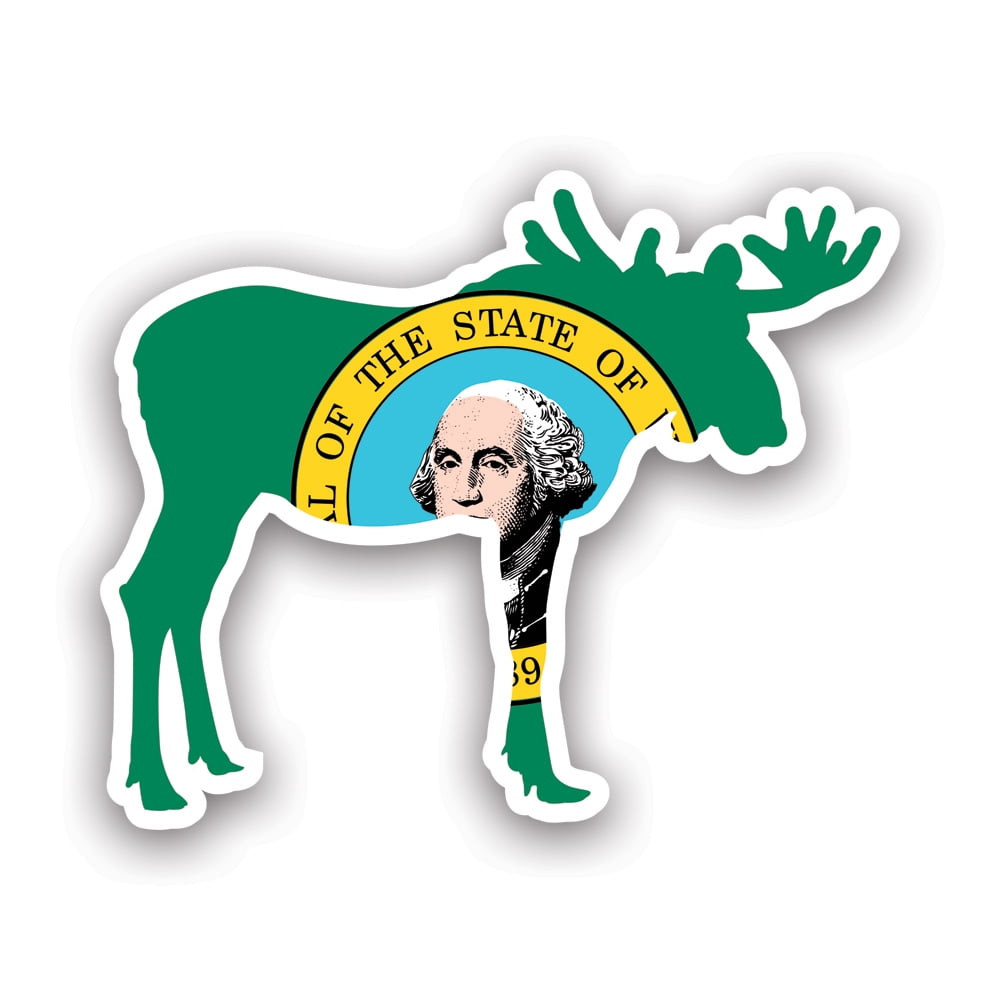 Washington Moose Shaped Flag Sticker Decal Self Adhesive Vinyl