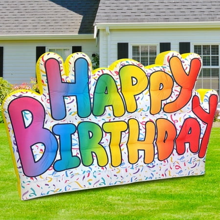 Rasta Imposta Happy Birthday Inflatable Lawn Sign, Prelit, 9 ft x 5 ft