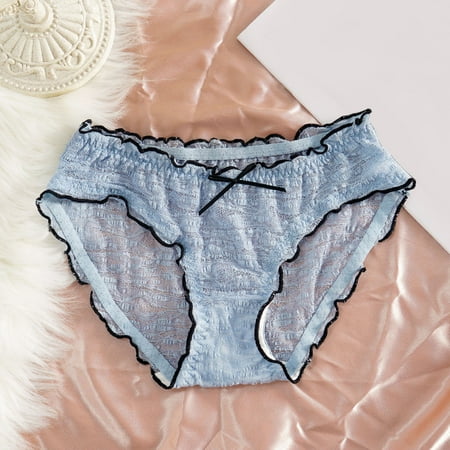 

NECHOLOGY Women Mesh Bow Lace Transparent String Sexy Underwear Back Bandage Hollow Out Panties String Briefs Womens Bikini Lot Underpants Sky Blue One Size