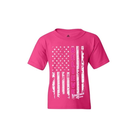 Shop4Ever Youth Believe American Flag Breast Cancer Awareness Graphic Youth