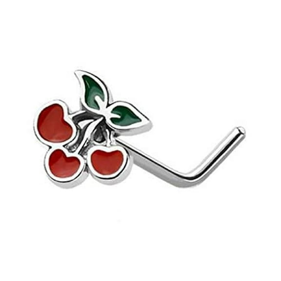 Body Accentz Nose Ring Stud Three Cherry top 316L Surgical Steel L bar