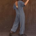 thumbnail image 5 of Gibobby Mono Ajustado de Verano Mono informal para mujer, camiseta con broche caliente, mono elástico de manga corta con cuello en V, mono Harlan con bolsillos(Gris， XL), 5 of 5