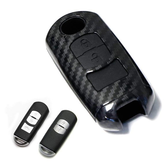 Carbon Fiber Pattern 2/3 Buttons Smart Key Fob Shell w/Black Silicone Key Button Skin For Mazda 2 3 5 6 CX-3 CX-5 CX-7 CX-9 MX-5