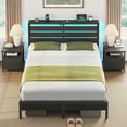 thumbnail image 4 of Greenstell Queen Size Platform Bed Frame with Storage Headboard, LED Lights & USB Charging Station, Metal Bed Frame Black, 4 of 7