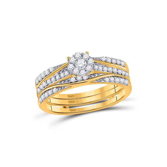 10kt Yellow Gold Round Diamond 3-Piece Bridal Wedding Ring Band Set 1/2 Cttw