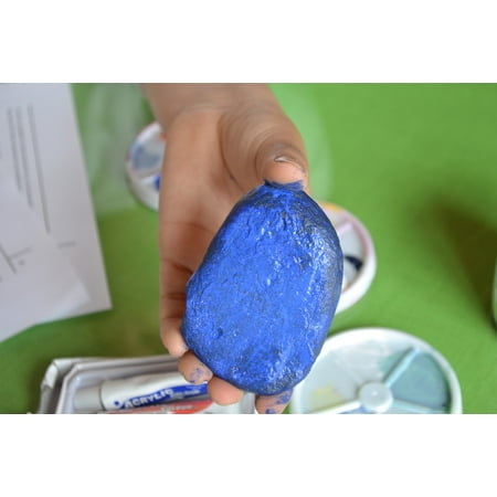 Hand Painted Stones (Peel-n-Stick Poster of Stone Nature Diy Boy Hand Made Blue Paint Hand Poster Print 24x16 Adhesive Sticker Poster)