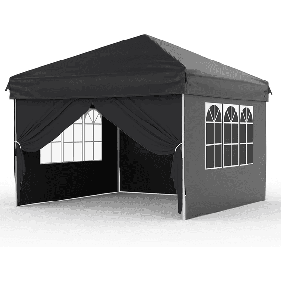 10x10  Pop Up Canopy with 4 Removable Sidewalls Portable Waterproof Outdoor Canopy With Carry Bag & Guy Lines for Camping, Outdoor Parties （Instant Setup）