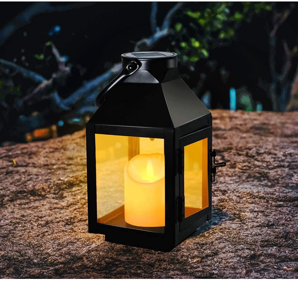 LED Solar Powered Garden Lights Waterproof Hanging Lantern Flickering Flame Lamp 