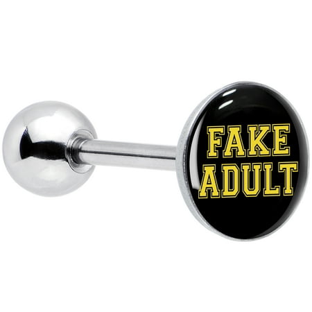 Body Candy 14G Women 316L Stainless Steel Black Yellow Fake Adult Mens Barbell Tongue Ring Body Piercing Jewelry 5/8”