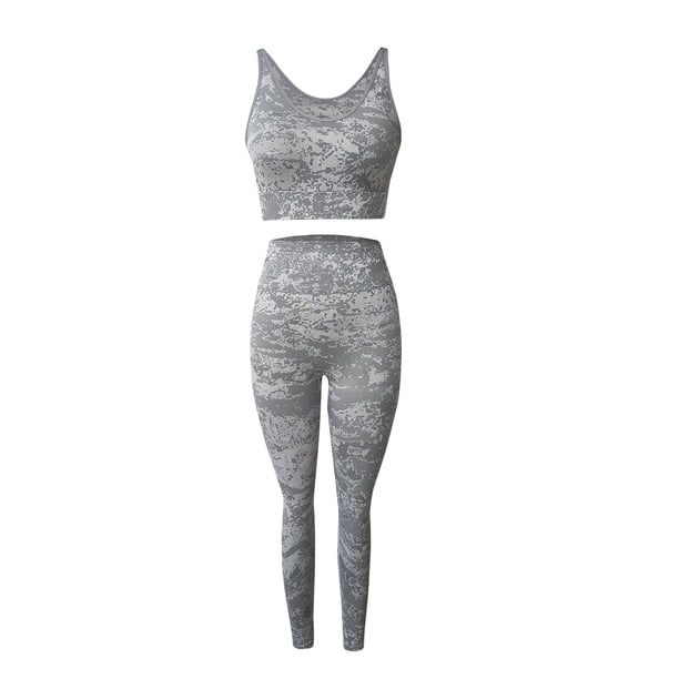 Gibobby Conjunto de pantalones de yoga Moda para mujer Europa y Unidos Cintura Cintura Compresión Conjunto de ejercicios Deportes Correr Yoga Sujetador Cintur(Gris,G)