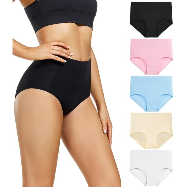 Ropa interior de mujer, bragas de algodón de talle alto para damas, suaves, con cobertura total, paquete de 5 unidades surtidas.