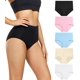thumbnail image 1 of Ropa interior de mujer, bragas de algodón de talle alto para damas, suaves, con cobertura total, paquete de 5 unidades surtidas., 1 of 5