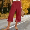 thumbnail image 5 of Womens Linen Capri Pants with Side Slits Pockets Drawstring Lightweight Beach Casual Summer Capris Sweatpants (XL, Red), 5 of 8